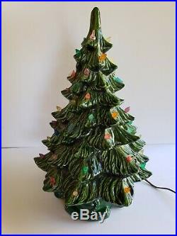 Vtg Atlantic Mold 70's 23 Ceramic Green Christmas Tree Lamp with Base