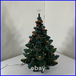 Vtg Atlantic Mold Ceramic Christmas Tree 23 MCM Bow Ribbon Lights Green Retro