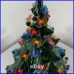 Vtg Atlantic Mold Ceramic Christmas Tree 23 MCM Bow Ribbon Lights Green Retro