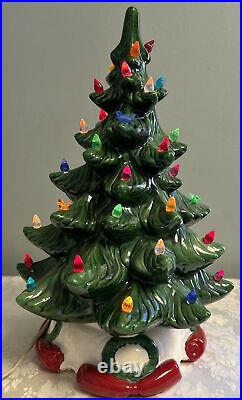 Vtg Atlantic Mold Ceramic Christmas Tree Green Lights 17 Unusual Wreath Base