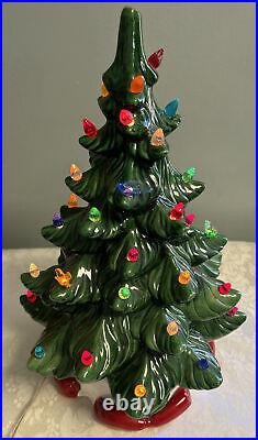 Vtg Atlantic Mold Ceramic Christmas Tree Green Lights 17 Unusual Wreath Base