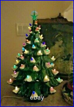 Vtg Atlantic Mold Ceramic Christmas Tree Snow Tip Limbs 21 tall 4 Piece glued