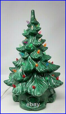 Vtg Atlantic Mold Ceramic Lighted Christmas Tree Ornaments & Star 16 Tall