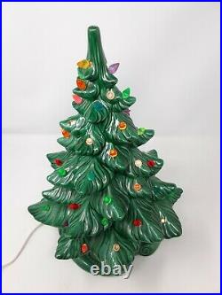 Vtg Atlantic Mold Ceramic Lighted Christmas Tree Ornaments & Star 16 Tall
