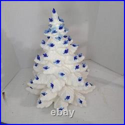 Vtg Atlantic Mold Ceramic White Christmas Tree Bird Butterfly Blue Lights 20