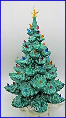 Vtg Atlantic Mold Christmas Tree Green Ceramic Light Up Illuminated 16 Working