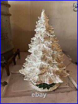 Vtg Atlantic Mold White/silver Fleck Ceramic Lighted Christmas Tree 1970s 16