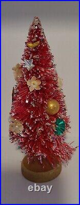 Vtg Bottle Pink Brush Christmas Tree 7 Mercury Glass beads foil Flowers Japan