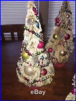 Vtg Bottlebrush Christmas Trees, glass Shiny Brite Ornaments Miniature