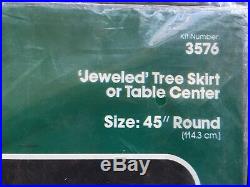 Vtg Bucilla Nativity Christmas Tree Skirt Kit Jeweled 45 Green Felt Creche 3576