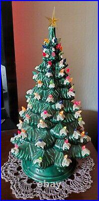 Vtg Ceramic Chrismas Tree Sittre Mold 1978 2pc Green Snow Tips Lighted 17 EUC