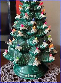 Vtg Ceramic Chrismas Tree Sittre Mold 1978 2pc Green Snow Tips Lighted 17 EUC