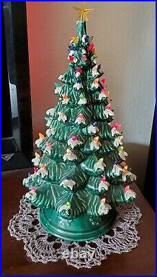 Vtg Ceramic Chrismas Tree Sittre Mold 1978 2pc Green Snow Tips Lighted 17 EUC