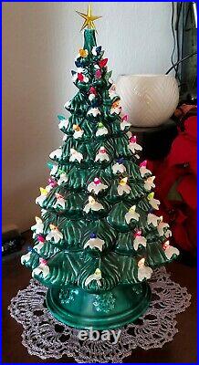 Vtg Ceramic Chrismas Tree Sittre Mold 1978 2pc Green Snow Tips Lighted 17 EUC