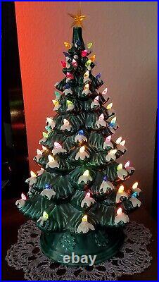 Vtg Ceramic Chrismas Tree Sittre Mold 1978 2pc Green Snow Tips Lighted 17 EUC