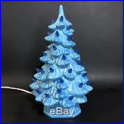 Vtg Ceramic Christmas Blue Tree Lights Base Holland Mold 10 Switch On Off Bulb