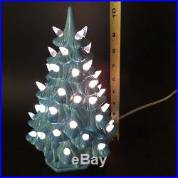Vtg Ceramic Christmas Blue Tree Lights Base Holland Mold 10 Switch On Off Bulb