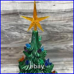 Vtg Ceramic Christmas Tree & Base Green with Multicolored Lights, Birds, Star