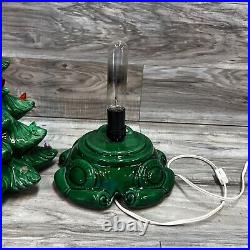 Vtg Ceramic Christmas Tree & Base Green with Multicolored Lights, Birds, Star