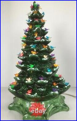Vtg Ceramic Christmas Tree Byron Mold 1972 Green Snow 78 Bird Lights 19.5 2pc