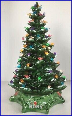 Vtg Ceramic Christmas Tree Byron Mold 1972 Green Snow 78 Bird Lights 19.5 2pc