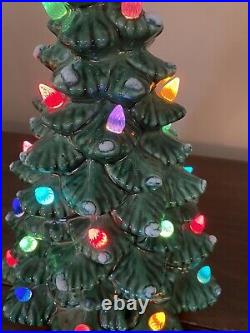Vtg Ceramic Christmas Tree Flocked 14 Multi-Colored Lights Dated 1976 Retro