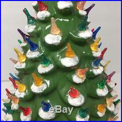 Vtg Ceramic Christmas Tree Lighted 2pc Metallic Astro Rocket Bulbs Signed 1964