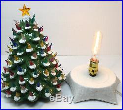 Vtg Ceramic Christmas Tree Lighted 2pc Metallic Astro Rocket Bulbs Signed 1964