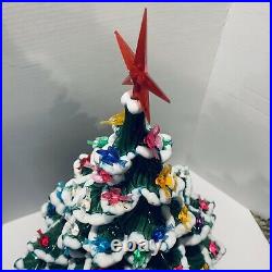 Vtg Ceramic Christmas Tree Multi Color Birds Bulbs Atlantic Mold Large 20