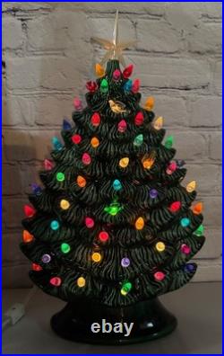 Vtg Ceramic Christmas Tree Slim Flat Mantel Window Sill Byron Molds 14