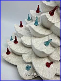 Vtg Ceramic Christmas Tree White Silver 60's-70's Colored Bulbs 15 No Light