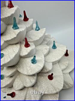 Vtg Ceramic Christmas Tree White Silver 60's-70's Colored Bulbs 15 No Light
