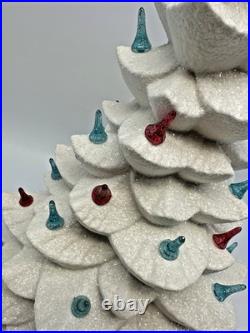 Vtg Ceramic Christmas Tree White Silver 60's-70's Colored Bulbs 15 No Light