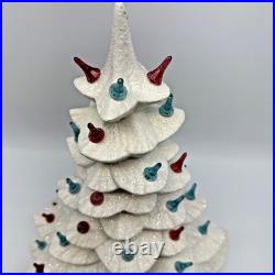 Vtg Ceramic Christmas Tree White Silver 60's-70's Colored Bulbs 15 No Light