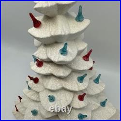 Vtg Ceramic Christmas Tree White Silver 60's-70's Colored Bulbs 15 No Light