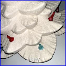 Vtg Ceramic Christmas Tree White Silver 60's-70's Colored Bulbs 15 No Light