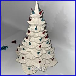 Vtg Ceramic Christmas Tree White Silver 60's-70's Colored Bulbs 15 No Light