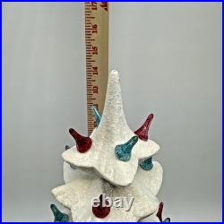 Vtg Ceramic Christmas Tree White Silver 60's-70's Colored Bulbs 15 No Light