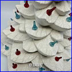 Vtg Ceramic Christmas Tree White Silver 60's-70's Colored Bulbs 15 No Light