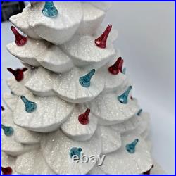 Vtg Ceramic Christmas Tree White Silver 60's-70's Colored Bulbs 15 No Light