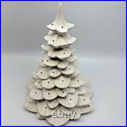 Vtg Ceramic Christmas Tree White Silver 60's-70's Colored Bulbs 15 No Light