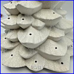 Vtg Ceramic Christmas Tree White Silver 60's-70's Colored Bulbs 15 No Light