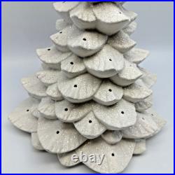 Vtg Ceramic Christmas Tree White Silver 60's-70's Colored Bulbs 15 No Light