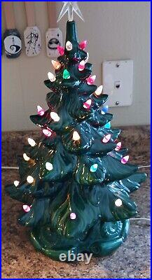 Vtg Ceramic Christmas Tree withStar-Musical Base-Atlantic Mold Co. 19-Multi Color