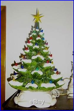 Vtg Ceramic Christmas tree light lamp Atlantic Mold Charming 20 snow capped