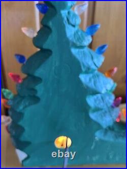 Vtg Ceramic Lighted Christmas Tree Large Double Snow Handmade 1980's RARE Style