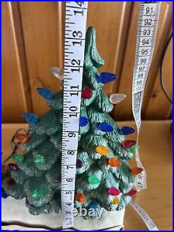 Vtg Ceramic Lighted Christmas Tree Large Double Snow Handmade 1980's RARE Style