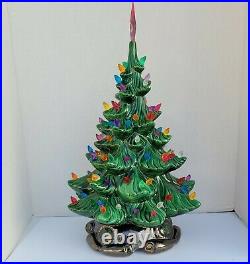 Vtg Ceramic Lighted Christmas Tree & Scroll Base 16 Atlantic Mold 1991 as-is