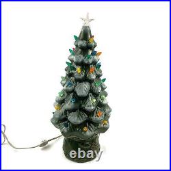 Vtg Ceramic Lighted Green Christmas Tree 17.5 Base Multi Colored Lights Box