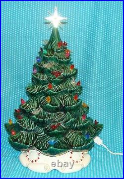 Vtg Ceramic Lighted Xmas Tree 15 Green White Base Alberta Atlantic Molds Birds